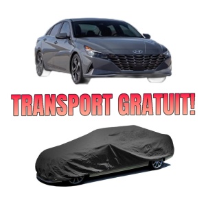Husa tip prelata auto HYUNDAI ELANTRA VII Saloon (CN7) din 2020, Culoare Negru, material textil impermeabil, rezistanta la intemperii praf UV, CARPASSION Husa Protectie, 4 Stickere auto cu HYUNDAI