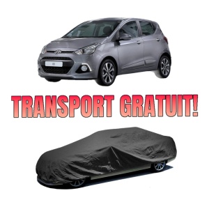 Husa tip prelata auto HYUNDAI i10 II (BA, IA) din 2013-2019, Culoare Negru, material textil impermeabil, rezistanta la intemperii praf UV, CARPASSION Husa Protectie, 4 Stickere auto cu HYUNDAI