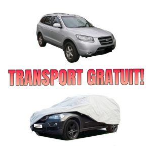 Husa tip prelata auto HYUNDAI SANTA FÉ II (CM) din 2006-2012, Culoare Gri, material textil impermeabil, rezistanta la intemperii praf UV, CARPASSION Husa Protectie, 4 Stickere auto cu HYUNDAI