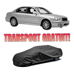 Husa tip prelata auto HYUNDAI SONATA IV (EF) din 1998-2004, Culoare Negru, material textil impermeabil, rezistanta la intemperii praf UV, CARPASSION Husa Protectie, 4 Stickere auto cu HYUNDAI