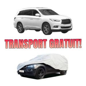 Husa tip prelata auto INFINITI QX60 din 2012-2021, Culoare Gri, material textil impermeabil, rezistanta la intemperii praf UV, CARPASSION Husa Protectie, 4 Stickere auto cu INFINITI