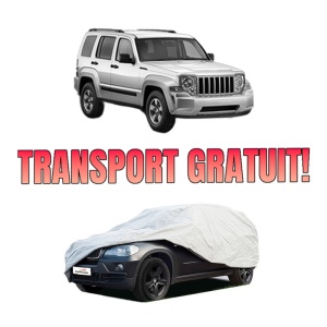 Husa tip prelata auto JEEP LIBERTY din 2001-2008, Culoare Gri, material textil impermeabil, rezistanta la intemperii praf UV, CARPASSION Husa Protectie, 4 Stickere auto cu JEEP