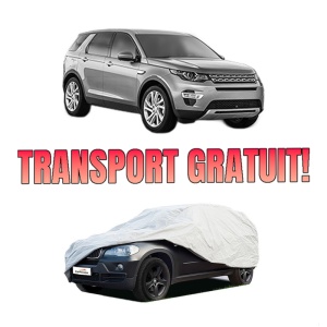 Husa tip prelata auto LAND ROVER DISCOVERY SPORT (L550) din 2014-2022, Culoare Gri, material textil impermeabil, rezistanta la intemperii praf UV, CARPASSION Husa Protectie, 4 Stickere auto cu LAND ROVER