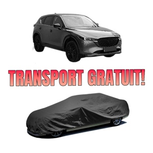 Husa tip prelata auto MAZDA CX-5 (KF) din 2016-2023, Culoare Negru, material textil impermeabil, rezistanta la intemperii praf UV, CARPASSION Husa Protectie, 4 Stickere auto cu MAZDA