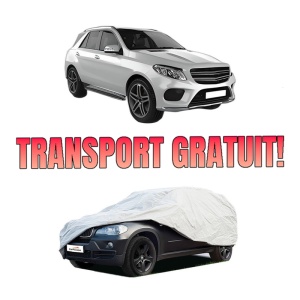 Husa tip prelata auto MERCEDES-BENZ GLE (W166) din 2015-2018, Culoare Gri, material textil impermeabil, rezistanta la intemperii praf UV, CARPASSION Husa Protectie, 4 Stickere auto cu MERCEDES-BENZ