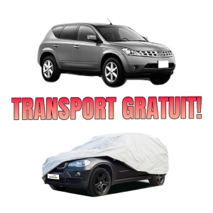 Husa tip prelata auto NISSAN MURANO I (Z50) din 2003-2008, Culoare Gri, material textil impermeabil, rezistanta la intemperii praf UV, CARPASSION Husa Protectie, 4 Stickere auto cu NISSAN