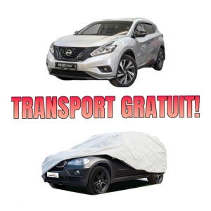 Husa tip prelata auto NISSAN MURANO III (Z52_) din 2016, Culoare Gri, material textil impermeabil, rezistanta la intemperii praf UV, CARPASSION Husa Protectie, 4 Stickere auto cu NISSAN