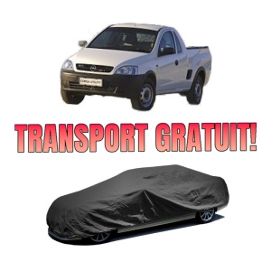 Husa tip prelata auto OPEL CORSA UTILITY C Pickup din 2005-2010, Culoare Negru, material textil impermeabil, rezistanta la intemperii praf UV, CARPASSION Husa Protectie, 4 Stickere auto cu OPEL