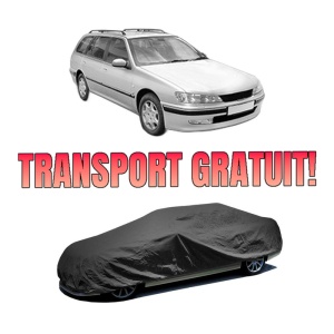 Husa tip prelata auto PEUGEOT 406 Break (8E/F) din 1996-2004, Culoare Negru, material textil impermeabil, rezistanta la intemperii praf UV, CARPASSION Husa Protectie, 4 Stickere auto cu PEUGEOT