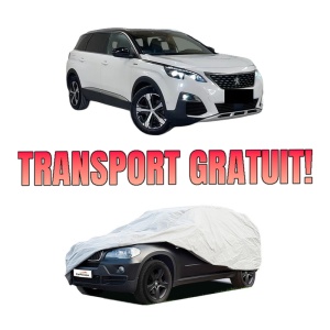 Husa tip prelata auto PEUGEOT 5008 II Van (MC_, MJ_) din 2018, Culoare Gri, material textil impermeabil, rezistanta la intemperii praf UV, CARPASSION Husa Protectie, 4 Stickere auto cu PEUGEOT