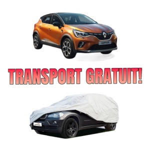 Husa tip prelata auto RENAULT CAPTUR II (HF_) din 2020-2022, Culoare Gri, material textil impermeabil, rezistanta la intemperii praf UV, CARPASSION Husa Protectie, 4 Stickere auto cu RENAULT