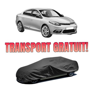 Husa tip prelata auto RENAULT FLUENCE (L3_) din 2010-2015, Culoare Negru, material textil impermeabil, rezistanta la intemperii praf UV, CARPASSION Husa Protectie, 4 Stickere auto cu RENAULT
