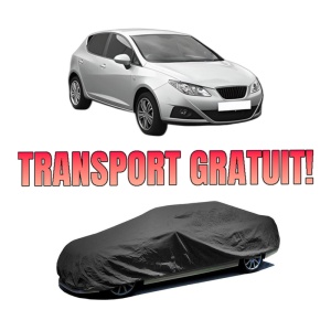 Husa tip prelata auto SEAT IBIZA IV (6J5, 6P1) din 2008-2017, Culoare Negru, material textil impermeabil, rezistanta la intemperii praf UV, CARPASSION Husa Protectie, 4 Stickere auto cu SEAT