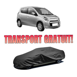 Husa tip prelata auto SUZUKI ALTO VII (GF, HA25_, HA35_) din 2009-2012, Culoare Negru, material textil impermeabil, rezistanta la intemperii praf UV, CARPASSION Husa Protectie, 4 Stickere auto cu SUZUKI