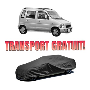 Husa tip prelata auto SUZUKI WAGON R+ Hatchback (EM) din 1998-2000, Culoare Negru, material textil impermeabil, rezistanta la intemperii praf UV, CARPASSION Husa Protectie, 4 Stickere auto cu SUZUKI