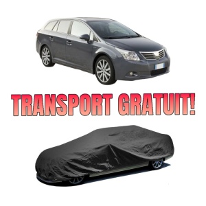 Husa tip prelata auto TOYOTA AVENSIS Estate (_T27_) din 2008-2018, Culoare Negru, material textil impermeabil, rezistanta la intemperii praf UV, CARPASSION Husa Protectie, 4 Stickere auto cu TOYOTA