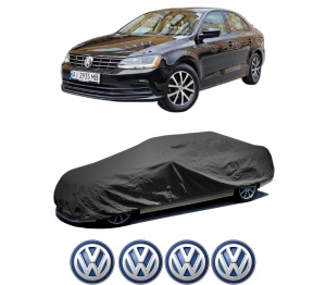 Husa tip prelata auto Volskwagen JETTA VII Saloon (BU3, BU4) din 2017, Culoare Negru, material textil impermeabil, rezistanta la intemperii praf UV, CARPASSION Husa Protectie, 4 Stickere auto cu Volskwagen - Img 2