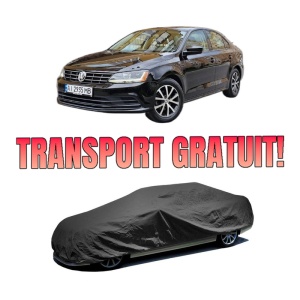 Husa tip prelata auto Volskwagen JETTA VII Saloon (BU3, BU4) din 2017, Culoare Negru, material textil impermeabil, rezistanta la intemperii praf UV, CARPASSION Husa Protectie, 4 Stickere auto cu Volskwagen