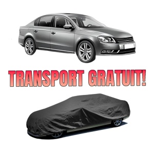 Husa tip prelata auto Volskwagen PASSAT B7 (362) din 2010-2014, Culoare Negru, material textil impermeabil, rezistanta la intemperii praf UV, CARPASSION Husa Protectie, 4 Stickere auto cu Volskwagen