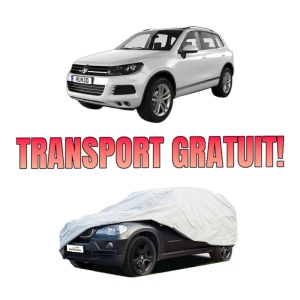 Husa tip prelata auto Volskwagen TOUAREG VAN (7P5) din 2011-2014, Culoare Gri, material textil impermeabil, rezistanta la intemperii praf UV, CARPASSION Husa Protectie, 4 Stickere auto cu Volskwagen
