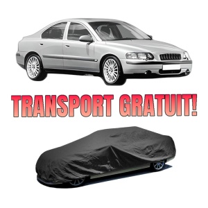 Husa tip prelata auto VOLVO S60 I (384) din 2000-2010, Culoare Negru, material textil impermeabil, rezistanta la intemperii praf UV, CARPASSION Husa Protectie, 4 Stickere auto cu VOLVO