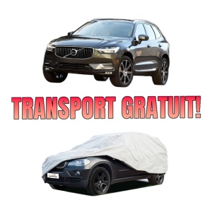 Husa tip prelata auto VOLVO XC60 II (246) din 2017-2022, Culoare Gri, material textil impermeabil, rezistanta la intemperii praf UV, CARPASSION Husa Protectie, 4 Stickere auto cu VOLVO