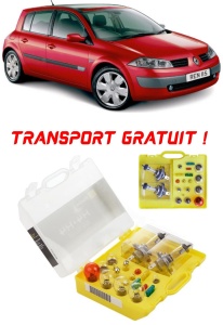 Kit trusa Set becuri H4 compatibila cu Renault Megane II din 2002 - 2008 , bec far, semnalizare , pozitie, iluminare numar, frana, plafoniera, stop frana