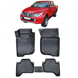 Mitsubishi L200 II 2015-2019 Set 4 covorase auto din cauciuc tip tavita premium line 3D accesorii pentru autoturismul tau - masina v242755