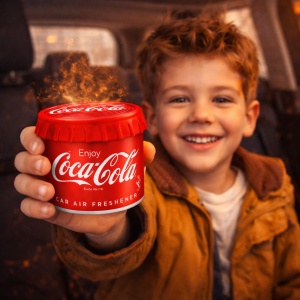 Odorizant Auto 3D Coca Cola Original, Tip conserva, Cupholder, Parfum Intens și Persistent, Design Realist, Vegan Friendly, ideal pentru masina birou casa, 4x Stickere auto - Img 5