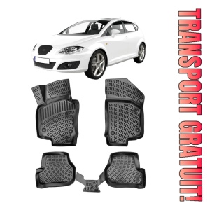 Seat Leon II 2005-2012 Set 4 covorase auto din cauciuc tip tavita premium line 3D