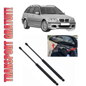 Set 2 amortizoare portbagaj haion BMW Seria 3 Touring (E46) din 1999-2005, 2 bucati, MAGNUM TECHNOLOGY, 4 stickere auto BMW Seria
