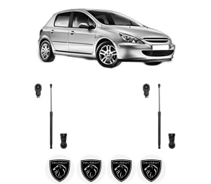 Set 2 amortizoare portbagaj haion PEUGEOT 307 (3A/C) din 2000-2011, 2 bucati, MAGNUM TECHNOLOGY, 4 stickere auto PEUGEOT v5131