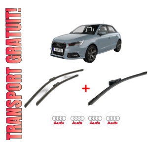 Set 3 stergatoare AUDI A1 Sportback (GBA) din 2018, pentru parbriz si luneta fata si spate auto, Bosch Aerotwin, din cauciuc siliconat rezistent, 4 Stickere Auto AUDI