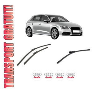 Set 3 stergatoare AUDI A3 Sportback (8VA, 8VF) din 2012-2020, pentru parbriz si luneta fata si spate auto, Bosch Aerotwin-Aerotwin, din cauciuc siliconat rezistent, 4 Stickere Auto AUDI