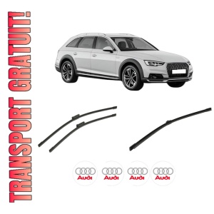 Set 3 stergatoare AUDI A4 Allroad B9 (8WH, 8WJ) din 2016-2020, pentru parbriz si luneta fata si spate auto, Bosch Aerotwin-Aerotwin, din cauciuc siliconat rezistent, 4 Stickere Auto AUDI