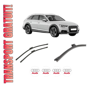 Set 3 stergatoare AUDI A4 Allroad B9 (8WH, 8WJ) din 2016-2020, pentru parbriz si luneta fata si spate auto, Bosch Aerotwin-Aerotwin, din cauciuc siliconat rezistent, 4 Stickere Auto AUDI