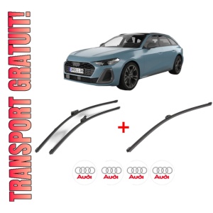 Set 3 stergatoare AUDI A5 Avant (FU5) din 2024, pentru parbriz si luneta fata si spate auto, Valeo Silencio Xtrm, din cauciuc siliconat rezistent, 4 Stickere Auto AUDI