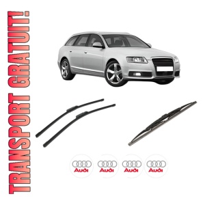 Set 3 stergatoare AUDI A6 Allroad C6 (4FH) din 2006-2011, pentru parbriz si luneta fata si spate auto, Bosch Twin-Aerotwin, din cauciuc siliconat rezistent, 4 Stickere Auto AUDI