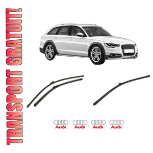 Set 3 stergatoare AUDI A6 Allroad C7 (4GH, 4GJ) din 2012-2018, pentru parbriz si luneta fata si spate auto, Bosch Aerotwin-Aerotwin, din cauciuc siliconat rezistent, 4 Stickere Auto AUDI