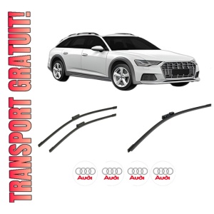 Set 3 stergatoare AUDI A6 Allroad C8 (4AH) din 2018-2021, pentru parbriz si luneta fata si spate auto, Bosch Aerotwin-Aerotwin, din cauciuc siliconat rezistent, 4 Stickere Auto AUDI