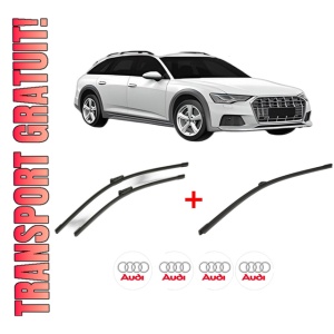 Set 3 stergatoare AUDI A6 Allroad C8 (4AH) din 2018, pentru parbriz si luneta fata si spate auto, Bosch Aerotwin, din cauciuc siliconat rezistent, 4 Stickere Auto AUDI