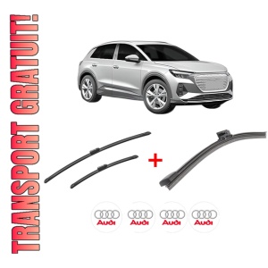 Set 3 stergatoare AUDI Q4 SUV (F4B) din 2021, pentru parbriz si luneta fata si spate auto, Bosch Aerotwin, din cauciuc siliconat rezistent, 4 Stickere Auto AUDI