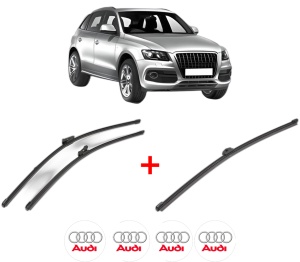 Set 3 stergatoare AUDI Q5 (8RB) din 2008 - 2017, pentru parbriz si luneta fata si spate auto, Valeo Silencio Xtrm, din cauciuc siliconat rezistent, 4 Stickere Auto AUDI v13408