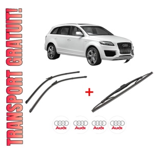 Set 3 stergatoare AUDI Q7 (4LB) din 2006 - 2015, pentru parbriz si luneta fata si spate auto, Valeo Silencio, din cauciuc siliconat rezistent, 4 Stickere Auto AUDI