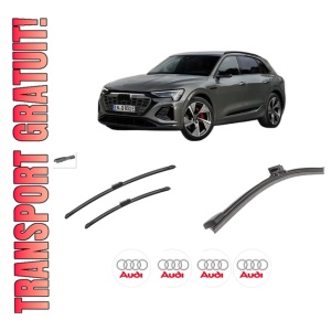 Set 3 stergatoare AUDI Q8 E-TRON SUV (GEG) din 2022, pentru parbriz si luneta fata si spate auto, Bosch Aerotwin-Aerotwin, din cauciuc siliconat rezistent, 4 Stickere Auto AUDI