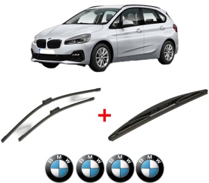 Set 3 stergatoare BMW Seria 2 Active Tourer (F45) din 2013 - 2021, pentru parbriz si luneta fata si spate auto, Bosch Twin, din cauciuc siliconat rezistent, 4 Stickere Auto BMW v5849