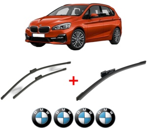 Set 3 stergatoare BMW Seria 2 Gran Tourer (F46) din 2014 - 2018, pentru parbriz si luneta fata si spate auto, Bosch Aerotwin, din cauciuc siliconat rezistent, 4 Stickere Auto BMW v6209