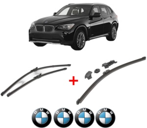 Set 3 stergatoare BMW Seria X1 (E84) din 2009 - 2015, pentru parbriz si luneta fata si spate auto, Valeo HydroConnect, din cauciuc siliconat rezistent, 4 Stickere Auto BMW v12808