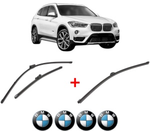 Set 3 stergatoare BMW Seria X1 Van (F48) din 2015 - 2022, pentru parbriz si luneta fata si spate auto, Valeo Silencio Xtrm, din cauciuc siliconat rezistent, 4 Stickere Auto BMW v12563