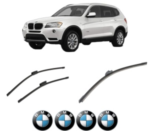 Set 3 stergatoare BMW Seria X3 (F25) din 2010-2017, pentru parbriz si luneta fata si spate auto, Bosch Aerotwin-Aerotwin Multi, din cauciuc siliconat rezistent, 4 Stickere Auto BMW - Img 2
